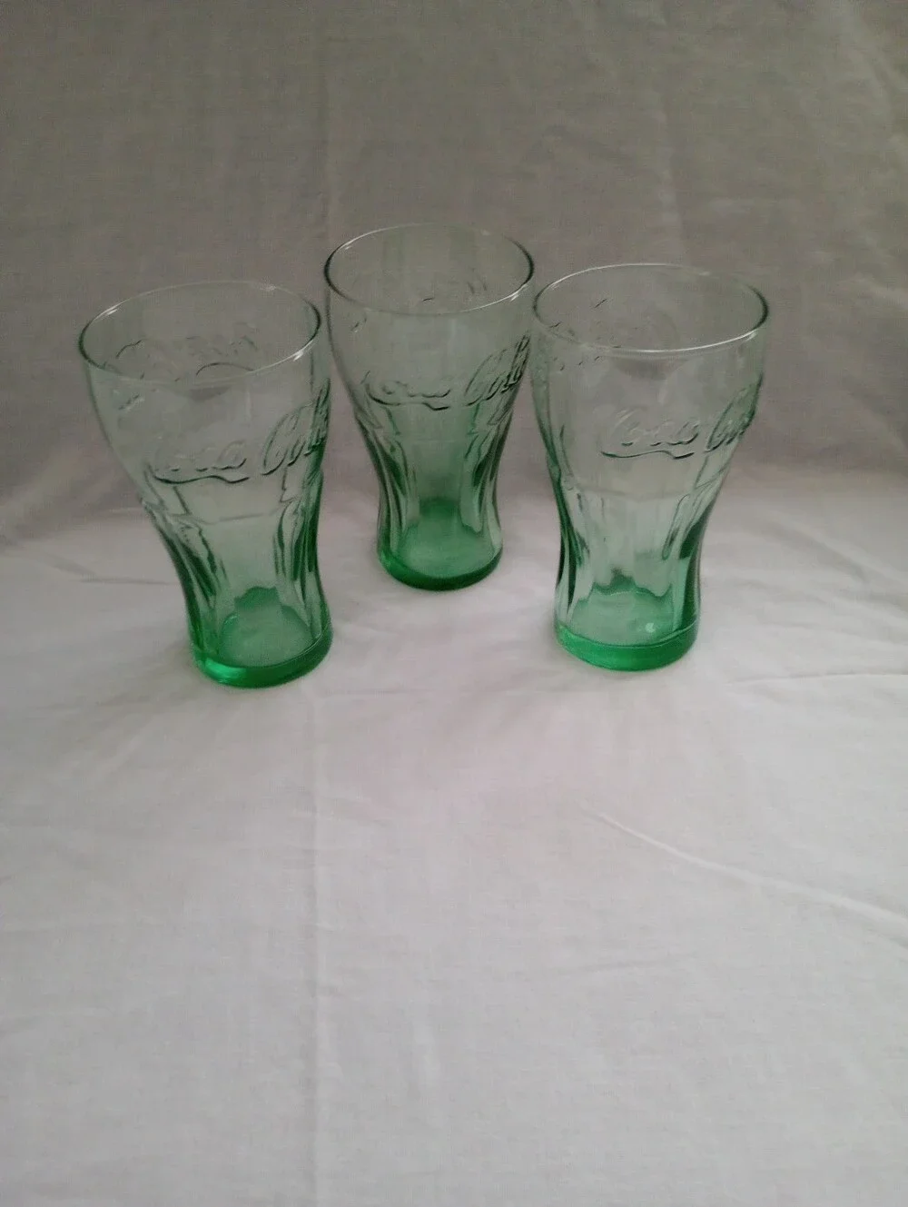 Libbey Coca Cola Georgia Green Tint 16 Ounce Embossed Tumblers-Set Of 3